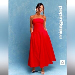 Corset Bust Pleated Strapless Bandeau Maxi Dress